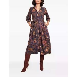 Cara Cara The Raya Midi Shirt Dress in Blue Vine Blooms 2